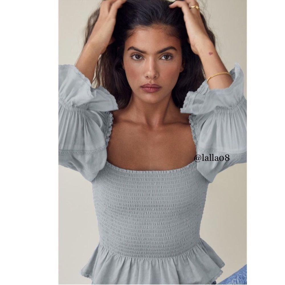 Reformation Gray Smocked Blouse